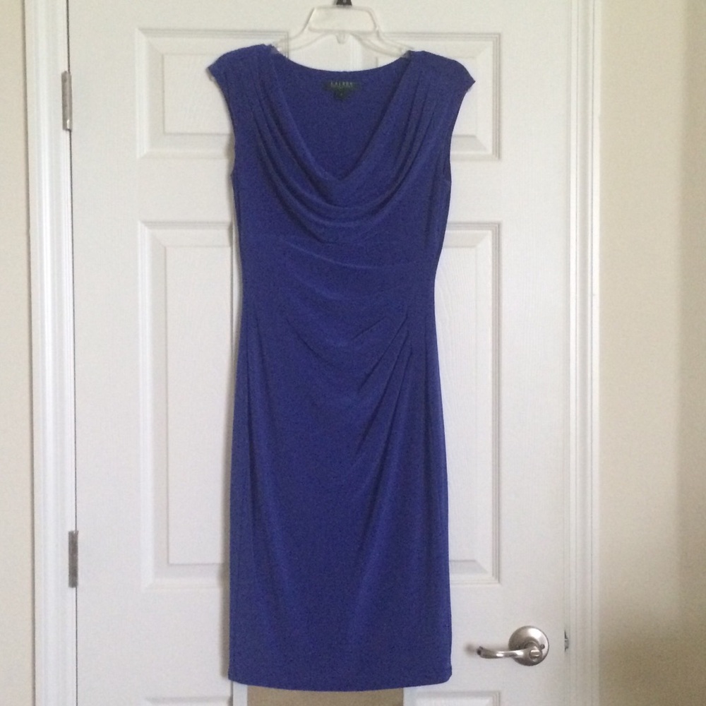 Ralph Lauren Ruched dress cowl neckline Sheath Cocktail dress Cobalt Blue size 6